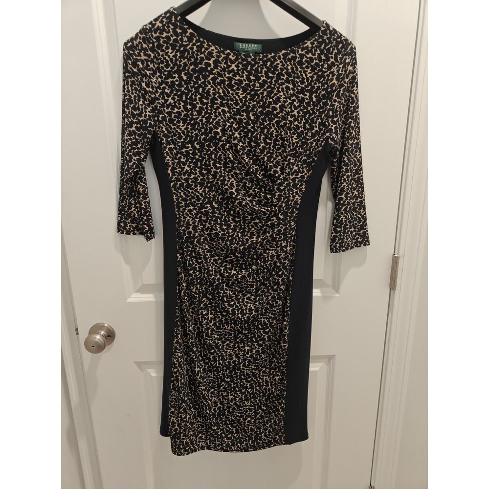 Lauren Ralph Lauren Women's Navy and Beige  Printed Sheath Dress Size 10